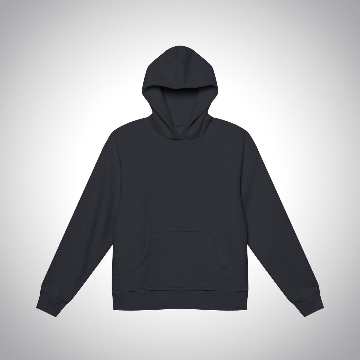 The Perfect hoodie in off black, laid flat from the front