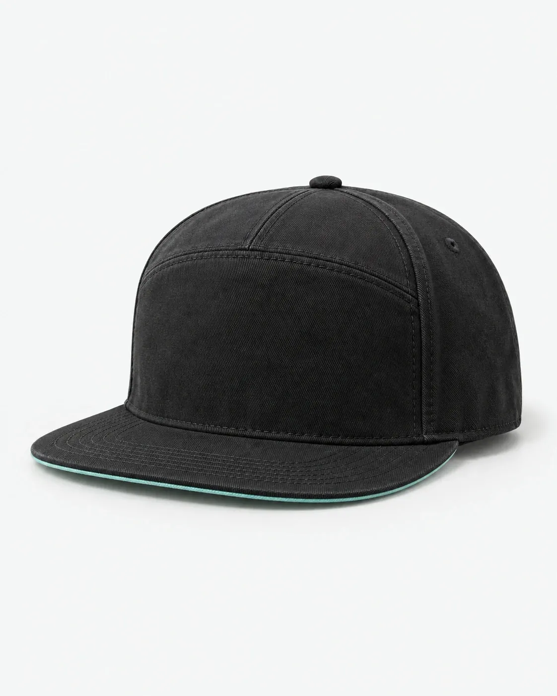 Concept garment: a charcoal structured cap with a mint under-brim edge
