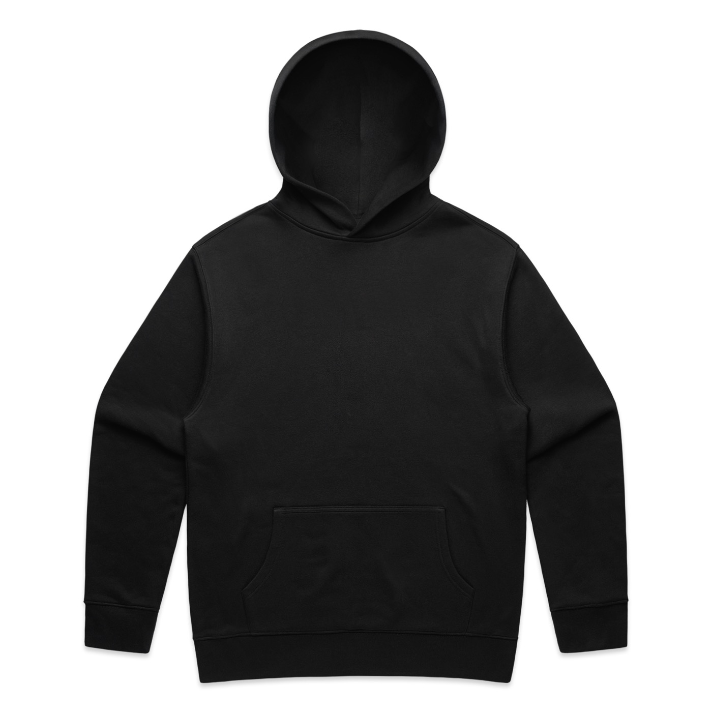 The 5161 Relax hood in black, laid flat from the front on a white ground