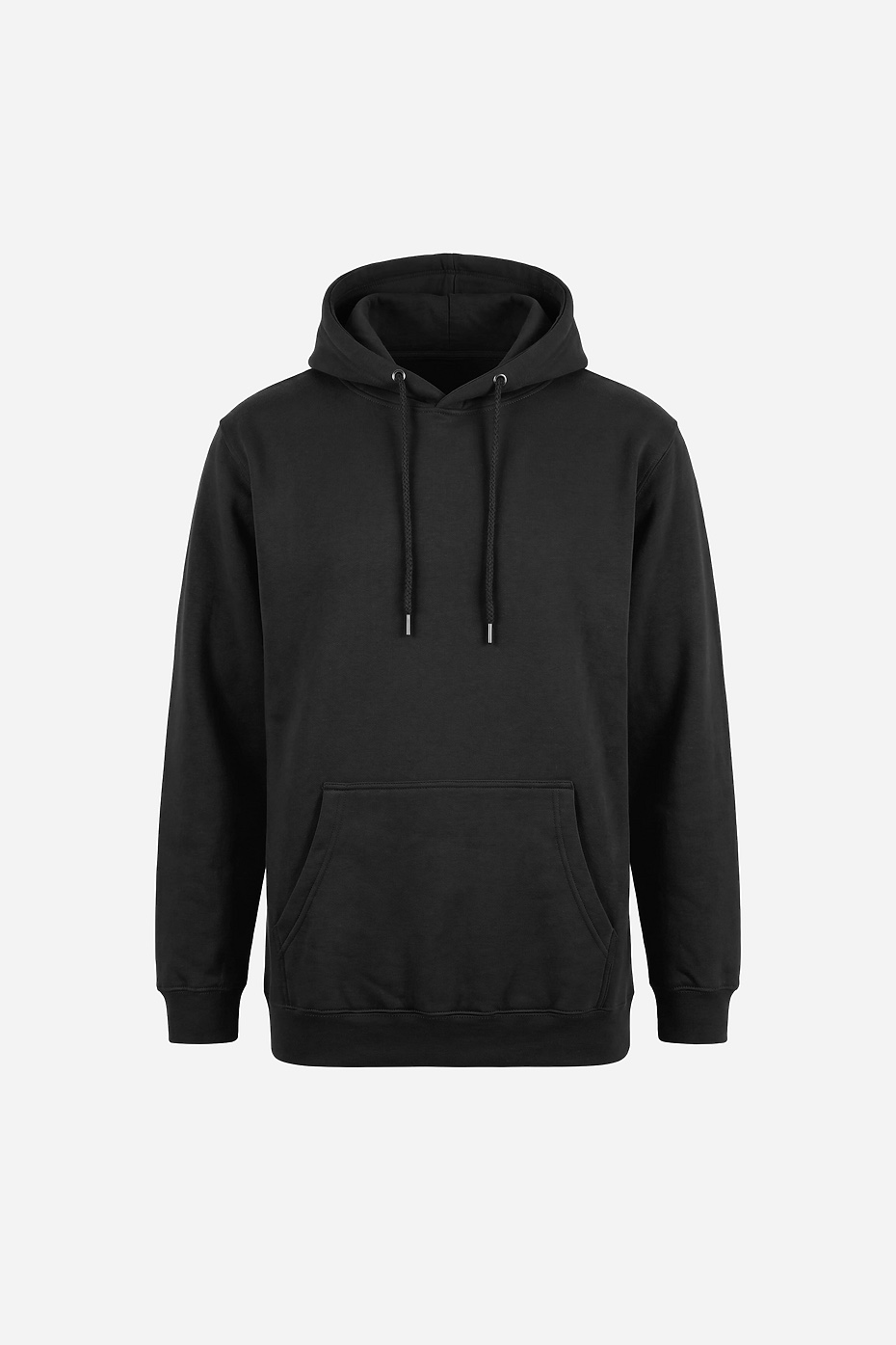 The ZS9001 premium pullover hoodie in black, laid flat from the front on a white ground